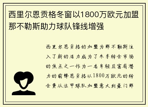 西里尔恩贡格冬窗以1800万欧元加盟那不勒斯助力球队锋线增强 西里尔恩贡格冬窗以1800万欧元加盟那不勒斯助力球队锋线增强